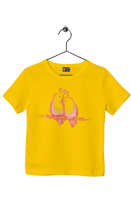 Children's t-shirt with prints Parrots In Love. Lovers, parrots. 2070702