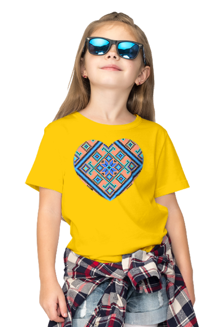 Children's t-shirt with prints Heart embroidery. Cross stitch, embroidered shirt, embroidery, heart, i love ukraine, symbols of ukraine, traditions of ukraine, ukraine. 2070702