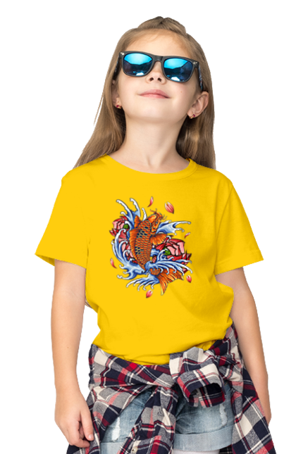 Children's t-shirt with prints Fish and waves. Fish, flower, wave. 2070702