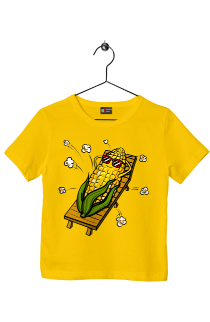 Children's t-shirt with prints Corn Suns On A Lounger. Corn, lounger, popcorn. 2070702
