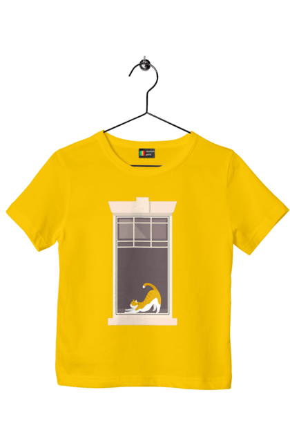 Children's t-shirt with prints Cat In The Window. Cat, redhead, sippers, window. 2070702