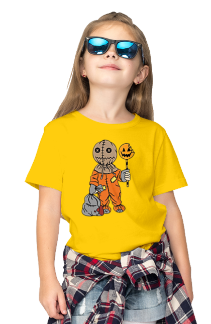 Children's t-shirt with prints Halloween. Costume, halloween, holiday, october, october 31, pumpkin, sweets, trick or treat. 2070702