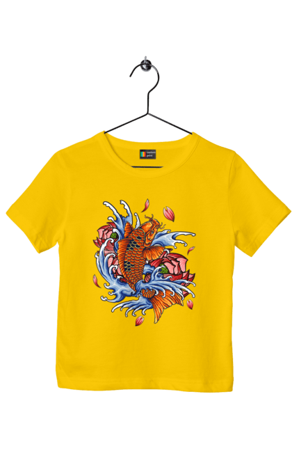 Children's t-shirt with prints Fish and waves. Fish, flower, wave. 2070702