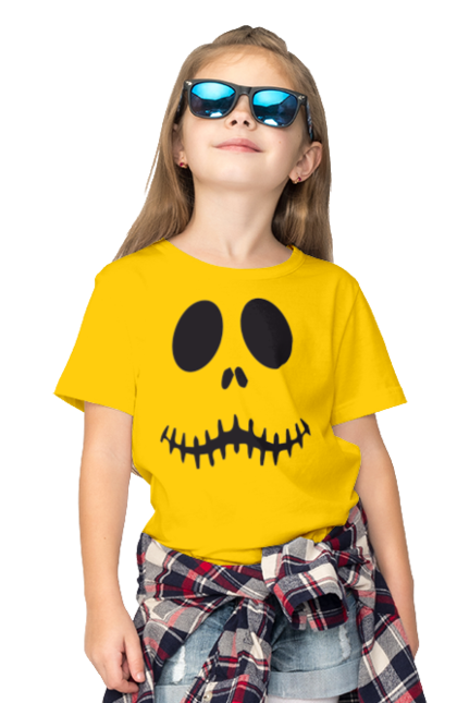 Children's t-shirt with prints Halloween pumpkin face. Costume, halloween, holiday, october, october 31, pumpkin, scary, sweets, trick or treat. 2070702