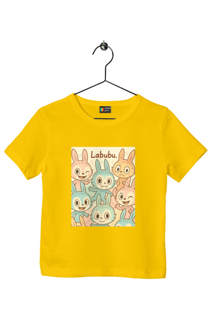 Футболка дитяча з принтом "Лабубу". Безтурботно, грайливо, дизайнперсонажу, каваї, лабубу, милі мистецтво, ніжні відтінки, пастельніквіти, стиль мультфільму, чарівно. 2070702