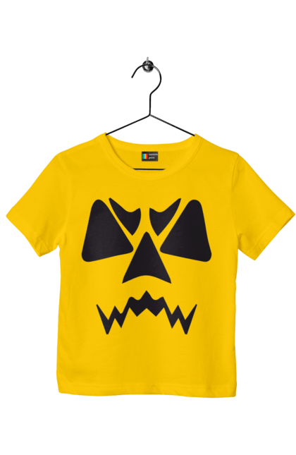 Children's t-shirt with prints Halloween pumpkin face. Costume, halloween, holiday, october, october 31, pumpkin, scary, sweets, trick or treat. 2070702