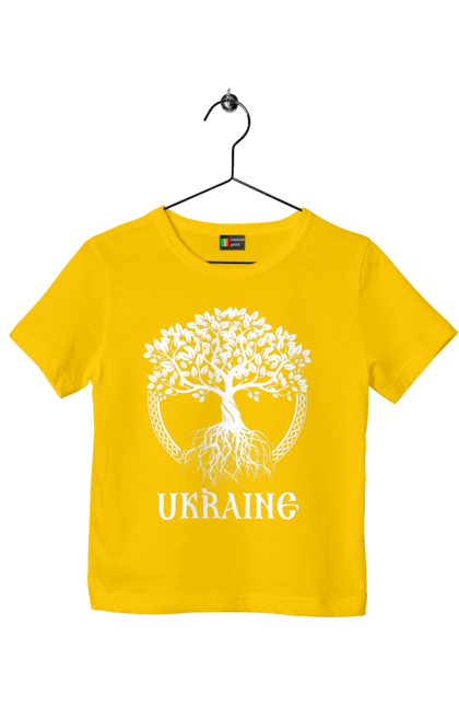Футболка дитяча з принтом "Дерево Україна". Дерево, дерево з корінням, дерево україна, зсу, патріотична, україна, українська. 2070702