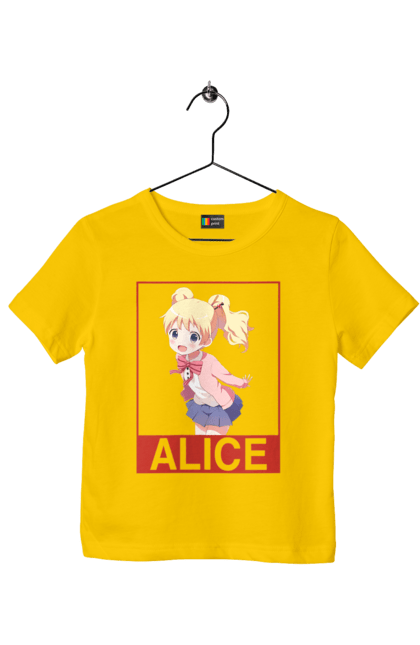 Children's t-shirt with prints Kiniro Mosaic Alice Cartelet. Alice, alice cartelet, anime, gold mosaic, kiniro mosaic, kinmoza, manga. 2070702