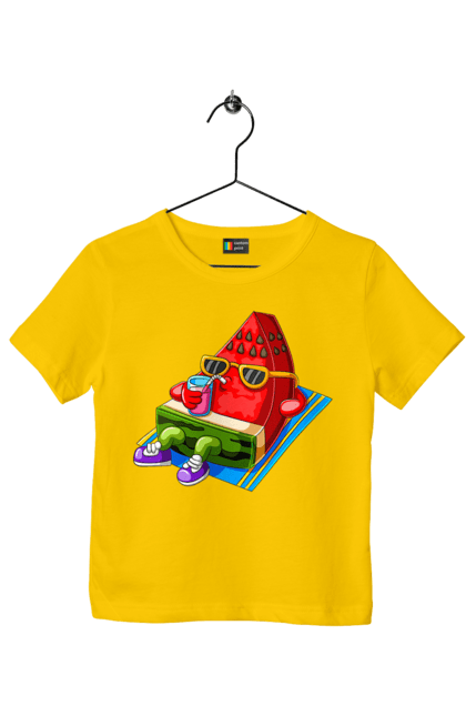 Футболка дитяча з принтом "Кавун П'є Коктейль". Кавун, коктейль, літо. 2070702