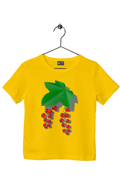 Children's t-shirt with prints Red Currants. Berries, berry, currant, delicacy, food, harvest, leaves, mature, red, red currant, ripe, summer, tasty. 2070702