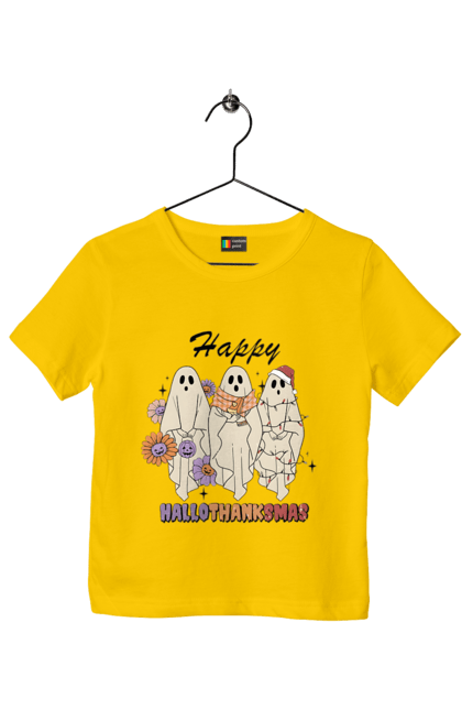 Children's t-shirt with prints Halloween Ghost. Costume, ghost, halloween, holiday, october, october 31, scary, sweets, trick or treat. 2070702