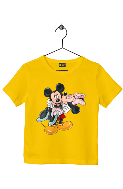 Children's t-shirt with prints Mickey Mouse and Minnie Mouse. Cartoon, disney, mickey, mickey mouse, minnie mouse. 2070702