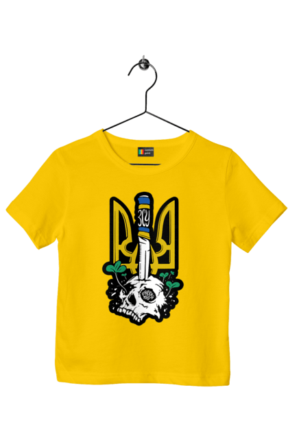 Футболка дитяча з принтом "Герб ЗСУ". Герб, зсу, патріотична, прапор, череп. 2070702