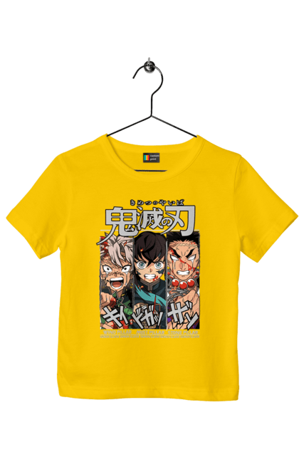 Children's t-shirt with prints Demon Slayer Sanemi Muichiro Gyomei. Anime, demon slayer, gyomei, himejima, kimetsu no yaiba, manga, muichiro, sanemi. 2070702