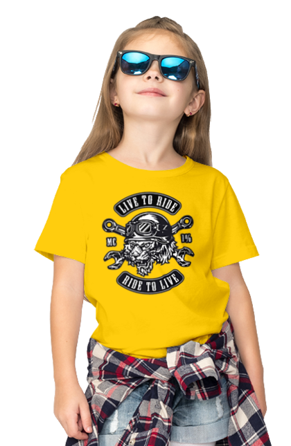 Children's t-shirt with prints Live To Ride, Tiger. Moped, tiger, to ride. 2070702