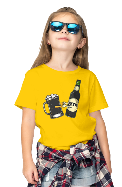 Children's t-shirt with prints Bottle Of Beer With A Glass Of Beer. Beer, bottle, wineglass. 2070702