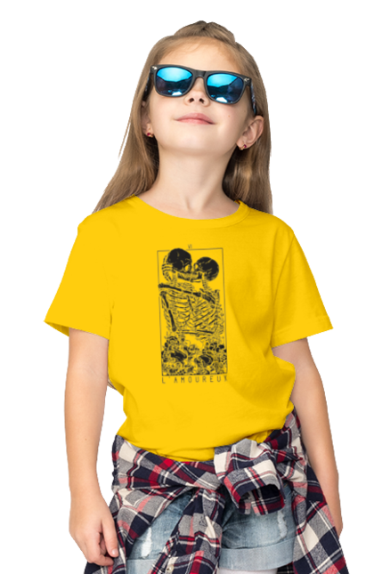 Children's t-shirt with prints Skeletons in love. Bones, kiss, love, scull, skeletons, tarot, teeth. 2070702