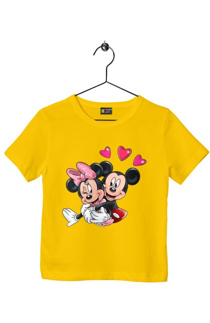 Children's t-shirt with prints Mickey Mouse and Minnie Mouse. Cartoon, disney, mickey, mickey mouse, minnie mouse. 2070702