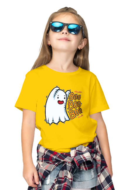 Children's t-shirt with prints Ghost. Costume, ghost, halloween, holiday, october, october 31, scary, sweets, trick or treat. 2070702