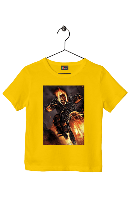 Children's t-shirt with prints Hell Racer. Chopper, fire, hell racer, motorcycle, skeleton. 2070702