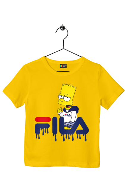 Футболка детская с принтом Барт FILA. Bart, simpsons, барт, мультфильм, симпсоны, спорт, спортивная одежда. 2070702