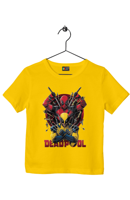 Children's t-shirt with prints Deadpool & Wolverine. Action movie, comic, deadpool, fantasy, film, logan, marvel, mutant, superhero, x-men. 2070702