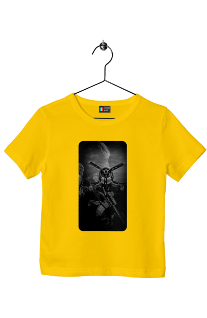 Футболка дитяча з принтом "Слава зсу". Гвинтівка, зброя, літак, перемога, солдат, україна. 2070702