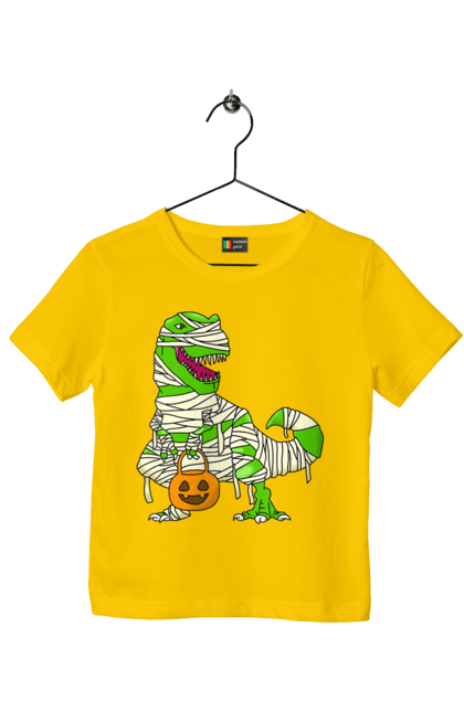 Children's t-shirt with prints Halloween Dinosaur. Costume, dinosaur, halloween, holiday, october, october 31, pumpkin, sweets, trick or treat. 2070702