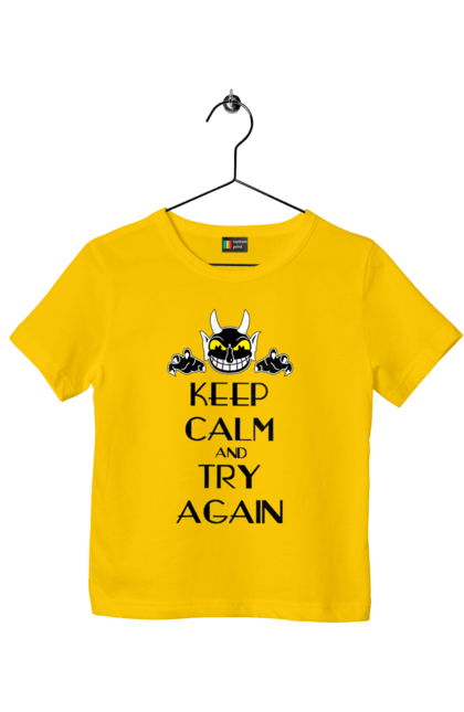 Children's t-shirt with prints Keep calm and try again. Calmness, demon, heck, keep calm, satan, stay calm, try again. 2070702