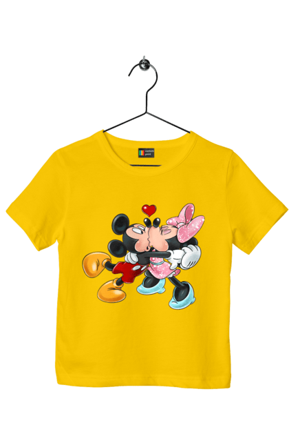 Children's t-shirt with prints Mickey Mouse and Minnie Mouse. Cartoon, disney, mickey, mickey mouse, minnie mouse. 2070702