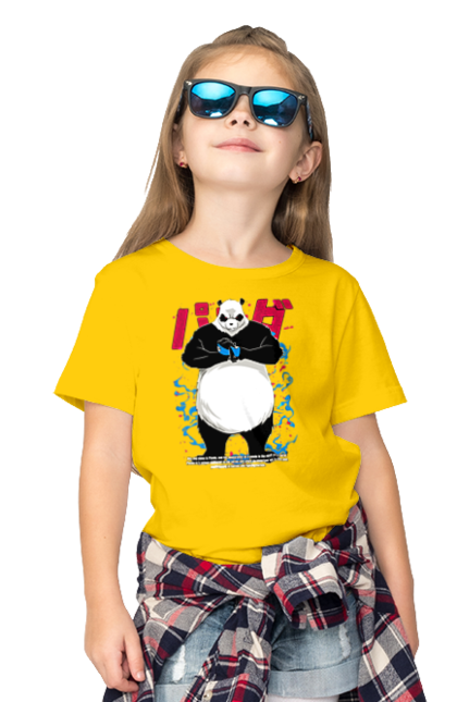 Children's t-shirt with prints Jujutsu Kaisen Panda. Anime, dark fantasy, jujutsu kaisen, magic battle, manga, mystic, panda. 2070702