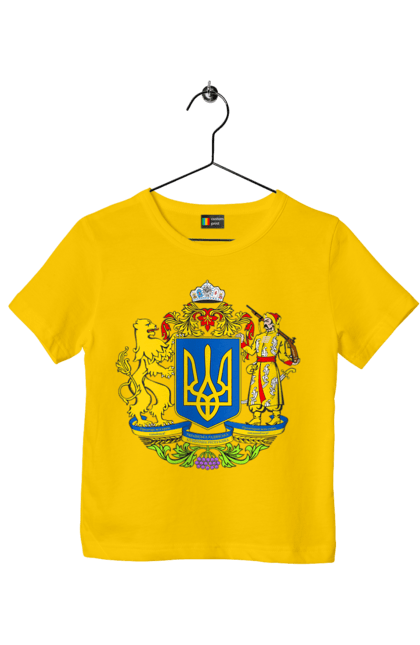 Children's t-shirt with prints Emblem of Ukraine. Cossack, emblem, emblem of ukraine, lion, lion and cossack, ukraine. 2070702