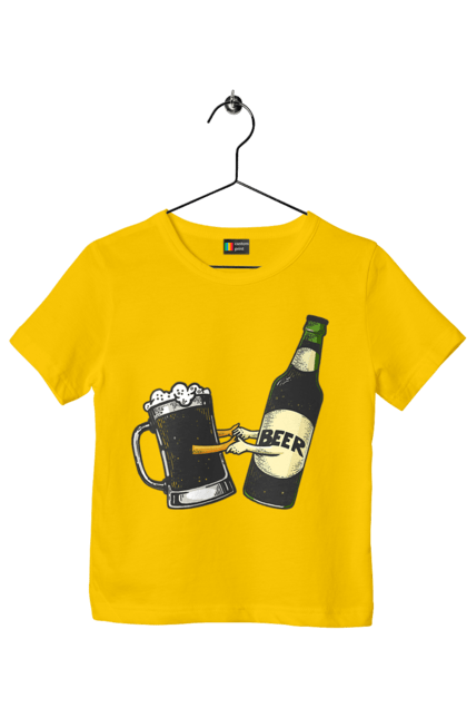 Children's t-shirt with prints Bottle Of Beer With A Glass Of Beer. Beer, bottle, wineglass. 2070702