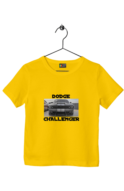 Children's t-shirt with prints Dodge challenger. An american legend, car, cult car, dodge challenger, oil car, powerful car. 2070702