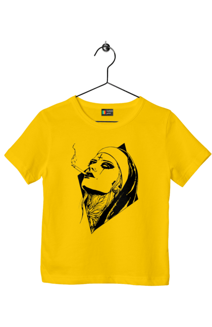 Футболка дитяча з принтом "Монашка". Дівчина, круто, сигарети, тату. 2070702